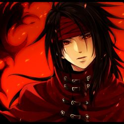 Rule 34 | 1990s (style), 1boy, black hair, final fantasy, final fantasy vii, headband, long hair, looking at viewer, male focus, orqz, red eyes, solo, vincent valentine