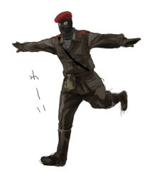 Rule 34 | balaclava, closed eyes, gloves, hat, male focus, metal gear (series), metal gear solid, metal gear solid 3: snake eater, military, military uniform, ocelot unit, outstretched arms, simple background, soldier, solo, spread arms, uniform