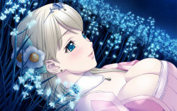 Rule 34 | 1girl, blonde hair, blue eyes, blush, breasts, cleavage, flower, g.j?, game cg, highres, princess, princess juliette, queen bonjourno, sano toshihide, solo