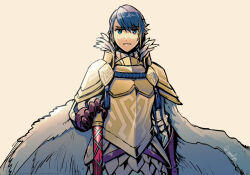 Rule 34 | 1boy, alfonse (heir to openness) (fire emblem), amatari sukuzakki, armor, axe, battle axe, blue hair, brown gloves, cape, cosplay, fire emblem, fire emblem heroes, fur cape, gloves, gold armor, gold trim, gradient hair, gustav (fire emblem), gustav (fire emblem) (cosplay), holding, holding axe, multicolored hair, nintendo, official alternate costume, solo, weapon, white cape