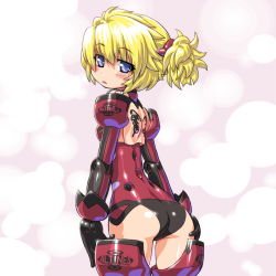 Rule 34 | 10s, 1girl, alternate costume, altines, ass, bad id, bad pixiv id, blonde hair, blue eyes, blush, busou shinki, dd (ijigendd), doll joints, joints, looking back, short hair, solo