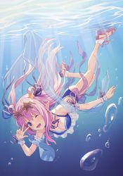 Rule 34 | 1girl, blush, breasts, elf, hatsune (princess connect!), highres, large breasts, mikazuchi zeus, open mouth, pink hair, pointy ears, princess connect!, swimsuit, underwater