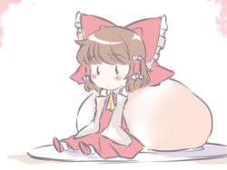 Rule 34 | 1girl, bad id, bad pixiv id, baozi, bare shoulders, blush stickers, bow, brown hair, chibi, commentary request, detached sleeves, food, hair bow, hair tubes, hakurei reimu, hammer (sunset beach), mini person, minigirl, plate, short hair, sitting, skirt, skirt set, sleeves past wrists, solo, touhou, wide sleeves, | |