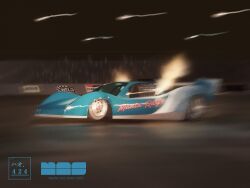 Rule 34 | 2023, car, chevrolet, chevrolet corvette, commentary, english commentary, fire, from side, haow, highres, motion blur, motor vehicle, no humans, original, race vehicle, racecar, redesign, vehicle focus