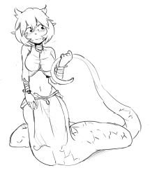 Rule 34 | blush, crop top, galaxyspark, highres, lamia, monster girl, nathy, pointy ears, scales, short hair, sketch, snake girl