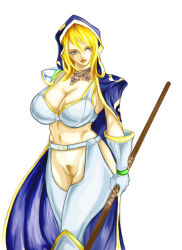 Rule 34 | breasts, cape, cleavage, cleft of venus, huge breasts, jaina proudmoore, pubic hair, pussy, rennes, revealing clothes, staff, thighhighs, warcraft, warcraft 3, wide hips