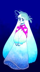 Rule 34 | androgynous, blue hair, capelet, gender request, ghost, gradient hair, hat, heart, heart print, long hair, multicolored hair, napstablook, personification, solo, tears, tldalrha, top hat, two-tone hair, undertale, very long hair, white hair