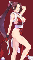 Rule 34 | 1girl, breasts, fan, fatal fury, highres, large breasts, long hair, ponytail, shiranui mai, solo