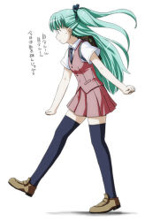 Rule 34 | 00s, 1girl, alice carroll, angry, aria (manga), full body, green hair, loafers, nagian, school uniform, serafuku, shoes, simple background, solo, thighhighs, translation request, twintails, two side up, walking, zettai ryouiki