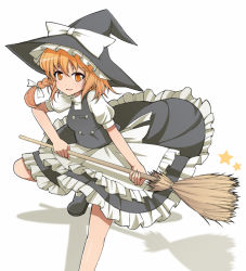 Rule 34 | 1girl, bad id, bad pixiv id, blonde hair, bow, braid, broom, female focus, hair bow, hat, kirisame marisa, short hair, smile, solo, touhou, white background, witch, witch hat, yatsune rika, yellow eyes