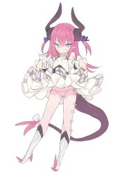 Rule 34 | blade (galaxist), boots, bow, clothes lift, dress, dress lift, elizabeth bathory (brave) (fate), elizabeth bathory (fate), elizabeth bathory (fate/extra ccc), elizabeth bathory (second ascension) (fate), fate/grand order, fate (series), high heel boots, high heels, panties, pink hair, simple background, solo, striped clothes, striped panties, tail, underwear, white background