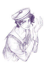 Rule 34 | 1boy, hat, jojo no kimyou na bouken, jojolion, kira yoshikage (jojolion), male focus, monochrome, purple theme, sailor, sailor hat, solo, zishanjiang