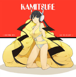 10s 1girl bad_id bad_pixiv_id bare_shoulders black_hair blue_eyes breasts character_name coat creatures_(company) elesa_(pokemon) english_text female_focus francisco_valle fur_coat game_freak gym_leader headphones kneeling large_breasts long_hair nintendo pokemon pokemon_bw2 solo star_(symbol)