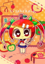 Rule 34 | 1girl, apple, bandaged arm, bandages, blonde hair, blue sailor collar, blue skirt, boxcutter, breasts, bright pupils, chibi, chibi only, clock, closed mouth, colored inner hair, colored skin, drink, drinking straw, food, fruit, hair ornament, heart, heart-shaped pupils, highres, holding boxcutter, leaf hair ornament, long hair, looking at viewer, multicolored hair, neckerchief, no shoes, notebook, original, pen, pepoyo, phone, red eyes, red hair, red neckerchief, ririno-chan, sailor collar, school uniform, shirt, short sleeves, skirt, smile, solo, swept bangs, symbol-shaped pupils, table, thighhighs, twintails, white pupils, white shirt, white thighhighs, yellow skin