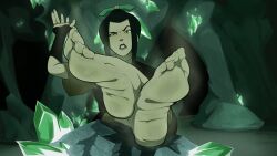 Rule 34 | 1girl, absurdres, avatar: the last airbender, avatar legends, azula, barefoot, black hair, cave, feet, highres, kiryu (pixiv44966832), long hair, looking at viewer, parted lips, soles, steam, sweat, toes, yellow eyes