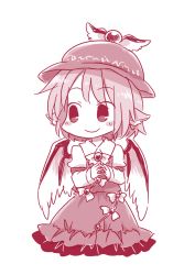 Rule 34 | 1girl, animal ears, blush, female focus, hat, highres, monochrome, mystia lorelei, own hands together, pink theme, simple background, smile, solo, touhou, white background, wings, yamabuki (yusuraume)