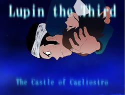 Rule 34 | 1boy, 1girl, arsene lupin iii, bandages, black hair, brown hair, castle of cagliostro, clarisse de cagliostro, copyright name, falling, lupin iii, night