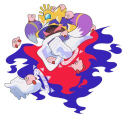 Rule 34 | annoyed, blush stickers, closed eyes, colored skin, crown, disembodied limb, gloves, highres, horns, kirby, kirby&#039;s return to dream land, kirby (series), kirby mass attack, magolor, master crown, multiple persona, ni re, nintendo, pink skin, rayman limbs, smile, solid oval eyes, sweat, white background, white gloves