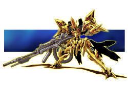 Rule 34 | ammunition belt, gun, highres, holding, holding gun, holding weapon, looking at viewer, mecha, muv-luv, muv-luv alternative, muv-luv alternative (anime), open hand, robot, science fiction, shadow, solo, tactical surface fighter, taiga hiroyuki, type 00 takemikazuchi, visor, weapon