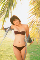 Rule 34 | bikini, harada mai, highres, mai sweet, open clothes, open shirt, photo (medium), see-through, shirt, swimsuit