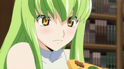 Rule 34 | 00s, 1girl, animated, animated gif, blush, c.c., code geass, eating, food, lowres, pizza, solo