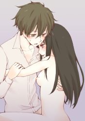 Rule 34 | 10s, 1boy, 1girl, bad id, bad pixiv id, blush, breasts, brown hair, chitanda eru, clothed male nude female, clothed sex, completely nude, couple, heavy breathing, hetero, hug, hyouka, long hair, nude, oreki houtarou, sagami gumi, sex, small breasts, tears