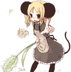 Rule 34 | 7010, animal ears, apron, drill hair, lowres, mouse ears, mouse tail, oekaki, pantyhose, solo, tail