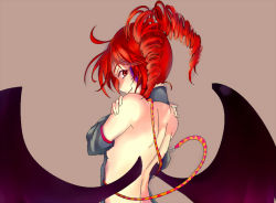 Rule 34 | 1girl, ahoge, back, bare back, bare shoulders, demon girl, demon wings, drill hair, kasane teto, looking back, mikeco, red eyes, red hair, smile, solo, twin drills, twintails, utau, vocaloid, wings