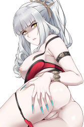 Rule 34 | absurdres, anus, ass, breasts, carmilla (fate), cleft of venus, fate/grand order, fate (series), hand on own ass, highres, large breasts, nail polish, nipples, pussy, spread ass, white hair, yellow eyes