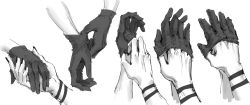 Rule 34 | 2boys, arm tattoo, fushiguro megumi, gloves, hand focus, hand grab, hand under clothes, highres, jujutsu kaisen, male focus, monochrome, multiple boys, nail polish, ryoumen sukuna (jujutsu kaisen), tattoo, woshihedawei, yaoi