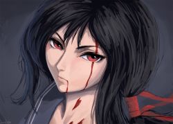 Rule 34 | 10s, 1girl, bad id, bad pixiv id, black hair, blood, blood-c, blood from mouth, blood on face, grey background, kisaragi saya, miura-n315, ponytail, red eyes, serious, sketch, solo, vampire