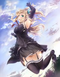 Rule 34 | 10s, 1girl, arm up, armpits, black thighhighs, blonde hair, blue eyes, boku wa tomodachi ga sukunai, breasts, bridal garter, butterfly hair ornament, elbow gloves, frilled thighhighs, frills, full body, garter straps, gloves, hair ornament, jumping, kashiwazaki sena, looking at viewer, mary janes, shoes, solo, thighhighs, wingheart, zettai ryouiki