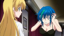 Rule 34 | 10s, animated, animated gif, asia argento, blonde hair, blue hair, breasts, cleavage, green eyes, high school dxd, long hair, screencap, xenovia quarta, yellow eyes