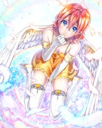 Rule 34 | 1girl, angel wings, blue eyes, elbow gloves, gloves, haboshi hitomi, highres, official art, original, pink hair, short hair, solo, thighhighs, wings
