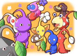 Rule 34 | berry, black eyes, black skin, blue eyes, blue pikmin, blue skin, border, bud, bulbmin, carrying, cheek squash, closed eyes, colored skin, commentary request, everyone, fangs, floral background, flower, flying, food, fruit, hand on another&#039;s head, hand on own chin, holding, holding another&#039;s leg, holding food, holding fruit, insect wings, leaf, leaning on person, mushroom, mushroom pikmin, nintendo, no humans, no mouth, nostrils, open mouth, orange background, oversized object, piggyback, pikmin (creature), pikmin (series), pink flower, pink skin, pointy ears, pointy nose, polka dot, purple flower, purple hair, purple pikmin, purple skin, raihachi, red eyes, red pikmin, red skin, rock, rock pikmin, short hair, sitting, sleeping, solid circle eyes, triangle mouth, very short hair, white border, white flower, white pikmin, white skin, winged pikmin, wings, yellow pikmin, yellow skin