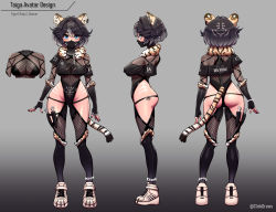 Rule 34 | 1girl, animal ears, black hair, blue eyes, breasts, character sheet, clickdraws, fishnets, gloves, highres, large breasts, mask, ninja, self-upload, shoes, sneakers, tail, tiger ears, tiger girl, virtual youtuber