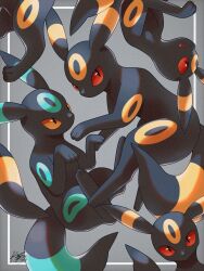 Rule 34 | :o, alternate color, commentary request, creatures (company), framed, game freak, gen 2 pokemon, grey background, highres, kuchiba (jret2454), looking at viewer, nintendo, no humans, open mouth, pokemon, pokemon (creature), red eyes, signature, umbreon