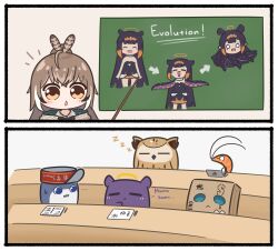 Rule 34 | ..., 1girl, 2koma, 5others, :&lt;, absurdres, ahoge, arrow (symbol), bag, bird, black dress, bloop (gawr gura), book, brown capelet, brown cloak, brown eyes, brown hair, can, cape, capelet, chalkboard, chibi, classroom, cloak, comic, commentary, computer, dress, ebi-chan (gawr gura), english commentary, english text, feather hair ornament, feathered wings, feathers, friend (nanashi mumei), hair ornament, halo, hat, highres, hololive, hololive english, hootsie (nanashi mumei), laptop, long hair, low wings, mole, mole under eye, mpien, multicolored hair, multiple others, nanashi mumei, nanashi mumei (1st costume), ninomae ina&#039;nis, ninomae ina&#039;nis (1st costume), octopus, open mouth, owl, paper, paper bag, pointer, pointy ears, purple hair, ribbon, shark, sharp teeth, shrimp, sidelocks, silent comic, straight hair, strapless, strapless dress, streaked hair, sweatdrop, takodachi (ninomae ina&#039;nis), tattoo, teeth, tentacles, tube dress, very long hair, virtual youtuber, wings, zzz