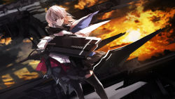 Rule 34 | 1girl, bad id, bad pixiv id, black thighhighs, dutch angle, looking at viewer, original, paradise, pixiv fantasia, pixiv fantasia fallen kings, pixiv fantasia new world, red eyes, short hair, silver hair, sketch, sky, solo, swd3e2, thighhighs, twilight