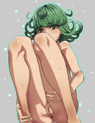 Rule 34 | 1girl, censored, curly hair, don (rg06268), eyelashes, full body, green eyes, green hair, legs, looking at viewer, mosaic censoring, nude, one-punch man, pussy, short hair, sitting, solo, sweat, tatsumaki