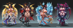 Rule 34 | 4girls, absurdres, angel, angel wings, axe, battle axe, bleeding, blindfold, blood, boots, grabbing another&#039;s breast, breasts, chain, crucifixion, dragon, dungeon and fighter, eastern dragon, female crusader (dungeon and fighter), female priest (dungeon and fighter), grabbing, hat, highres, horn (instrument), horns, huge breasts, inquisitor (dungeon and fighter), l axe, lactation, mistress (dungeon and fighter), multiple girls, nail, nail polish, revealing clothes, shaman (dungeon and fighter), staff, tattoo, thigh boots, thighhighs, thorns, weapon, wings