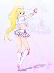 Rule 34 | 10s, 1girl, adapted costume, agahat, blonde hair, boots, choker, cure rhythm, highres, knee boots, long hair, magical girl, midriff, minamino kanade, precure, ribbon, skirt, solo, suite precure, white choker, zoom layer