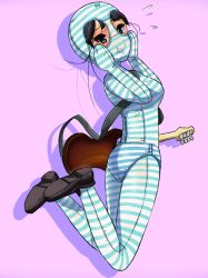Rule 34 | 1girl, akiyama mio, bodysuit, change, dachaku, gag, guitar, instrument, k-on!, mask, object on head, panties, panties on head, smelling, striped clothes, striped panties, tagme, underwear, zentai