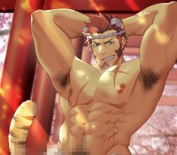 Rule 34 | 1boy, abs, animal ears, arm hair, armpit hair, armpits, bara, blue eyes, brown hair, censored, cherry blossoms, chest hair, chinese zodiac, facial hair, fate/grand order, fate (series), fundoshi, goatee, grin, hachimaki, hairy, happy new year, headband, japanese clothes, kashi kosugi, kemonomimi mode, large pectorals, long sideburns, male focus, male pubic hair, mature male, mosaic censoring, muscular, muscular male, napoleon bonaparte (fate), navel, navel hair, new year, nipples, paid reward available, pectorals, presenting armpit, pubic hair, paid reward available, short hair, sideburns, smile, solo, stomach, tail, tail raised, tiger boy, tiger ears, tiger tail, topless male, year of the tiger
