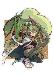 Rule 34 | 1girl, 1other, claws, creatures (company), dragon, dragon wings, flygon, flying, game freak, gen 3 pokemon, ground miku (project voltage), hatsune miku, long hair, nintendo, official alternate costume, pokemon, pokemon (creature), project voltage, very long hair, vocaloid, wings, yuxiao o