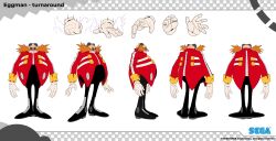 Rule 34 | absurdres, bald, black pants, blue-tinted eyewear, character profile, character sheet, close-up, disembodied hand, dr. eggman, evil grin, evil smile, facial hair, gloves, goggles, goggles on head, grin, highres, jacket, multiple views, mustache, official art, orange hair, pants, red jacket, smile, sonic (series), sonic dream team, tinted eyewear, turnaround, tyson hesse, white gloves, yellow wrist cuffs, zipper