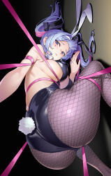 Rule 34 | 1girl, all fours, animal ears, arm strap, ass, back, backless leotard, bare shoulders, black leotard, breasts, brown pantyhose, detached collar, facial mark, fake animal ears, fake tail, fishnet pantyhose, fishnets, from behind, grin, hatsune miku, highres, large breasts, leotard, long hair, looking at viewer, looking back, multicolored hair, nail polish, pantyhose, pink eyes, pink hair, pink nails, pink ribbon, playboy bunny, purple hair, rabbit ears, rabbit hole (vocaloid), rabbit tail, ribbon, sideboob, skindentation, smile, solo, spaghetti strap, tail, teardrop facial mark, thighs, twintails, two-tone hair, vocaloid, yin lan xue