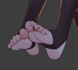 Rule 34 | close-up, commentary, commentary request, feet, feet only, foot focus, ganyu (genshin impact), genshin impact, grey background, highres, lan mao akko, simple background, soles, solo, stirrup legwear, toeless legwear, toenails, toes