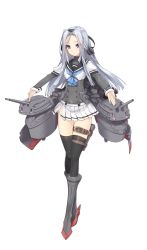 Rule 34 | 10s, 1girl, ahoge, black thighhighs, blue eyes, commentary request, corset, crossed legs, destroyer, full body, headband, kantai collection, kyougoku touya, long hair, long sleeves, machinery, mecha musume, military, military vehicle, miniskirt, neckerchief, official style, original, personification, pleated skirt, school uniform, serafuku, ship, silver hair, skirt, solo, standing, thighhighs, transparent background, warship, watercraft, watson cross, zettai ryouiki