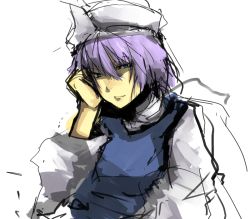Rule 34 | 1girl, bad id, bad pixiv id, blue eyes, female focus, hat, letty whiterock, purple hair, solo, touhou, un-known (ninesix), upper body, white background